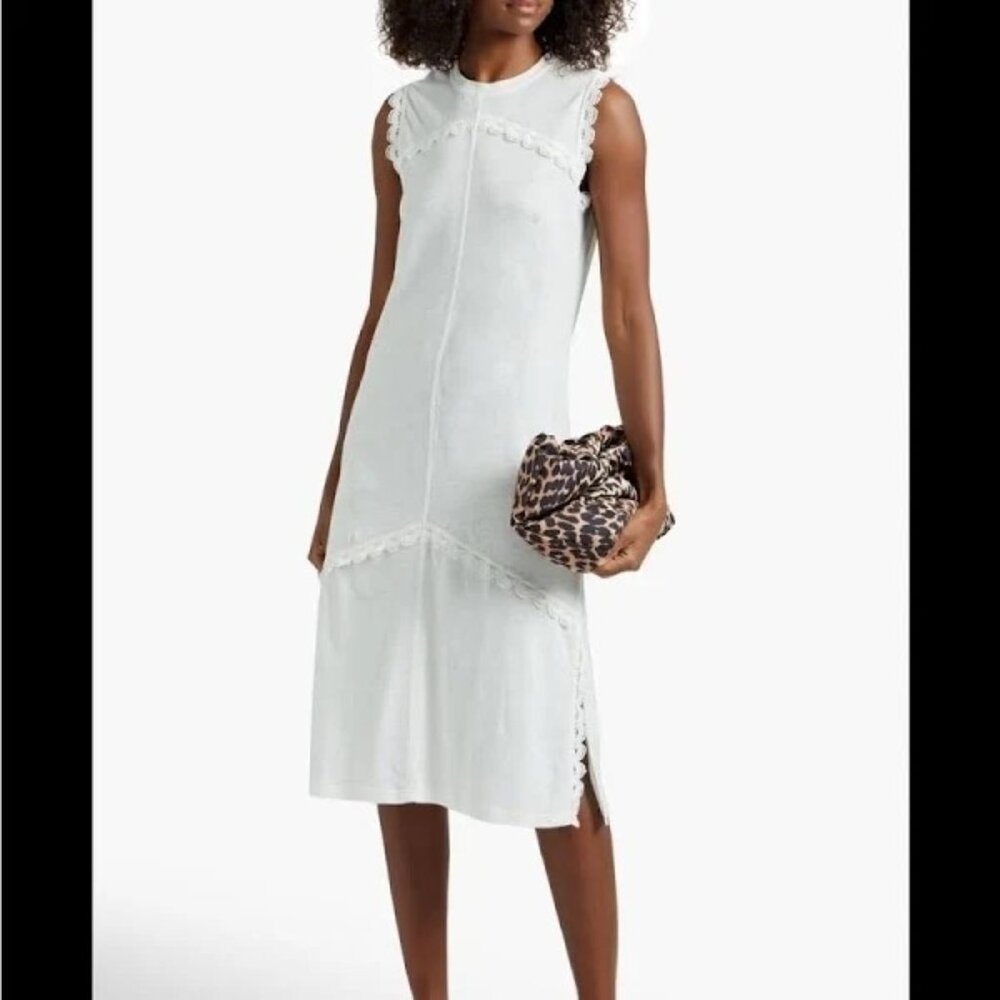 Derek Lam 10 Crosby Crochet Trim Jersey‎ Maxi Dress S/P White